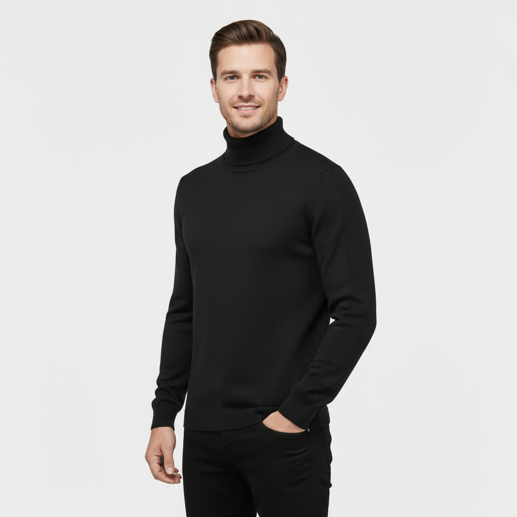 Ribbed Cotton-Blend Turtleneck