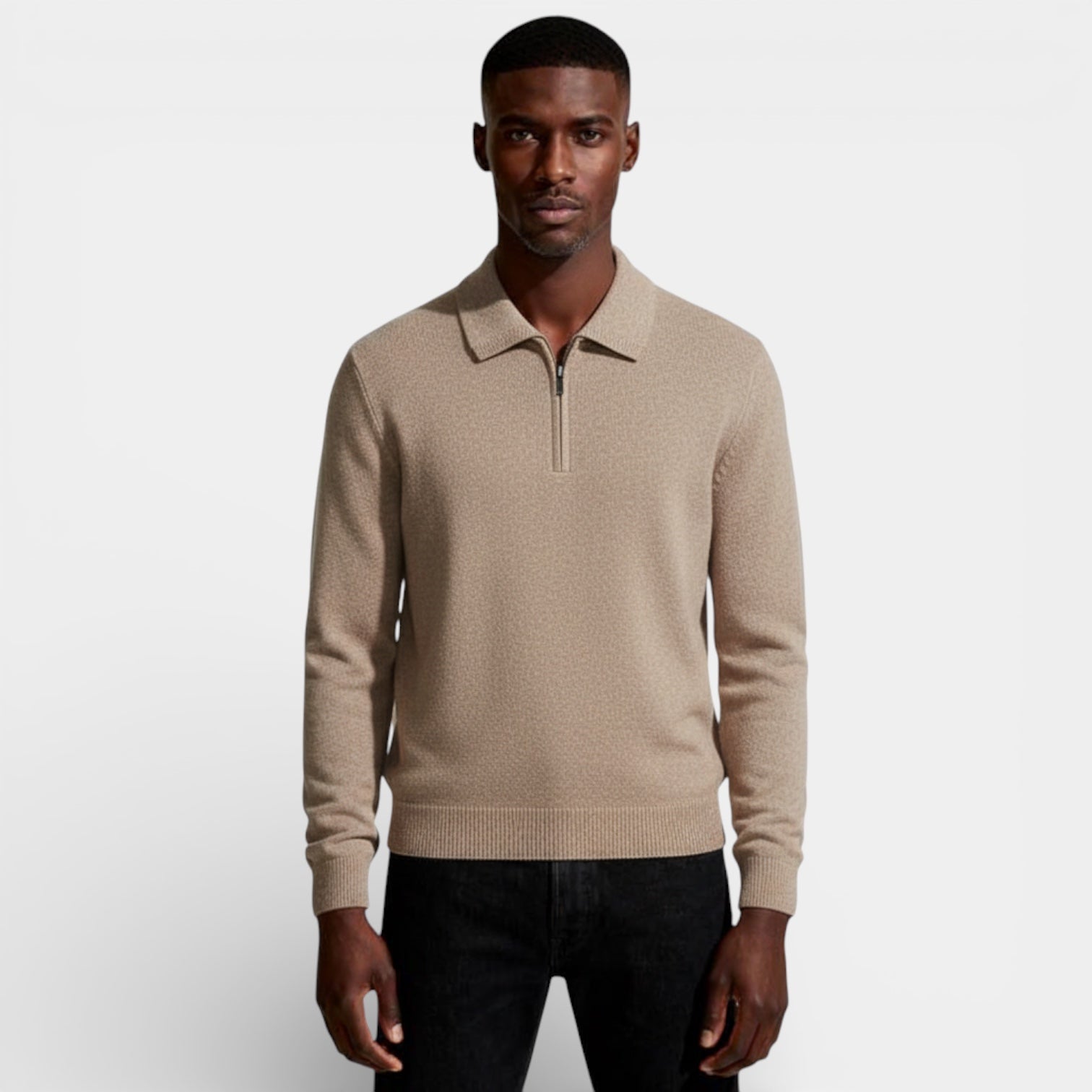 Men’s Textured Half-Zip Knit Sweater – Polo Collar