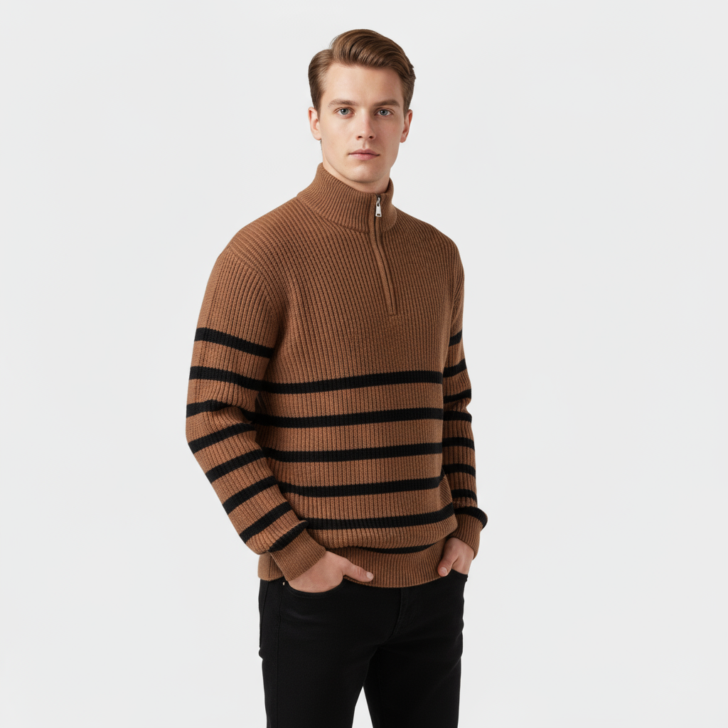 Striped Quarter Zip Sweater