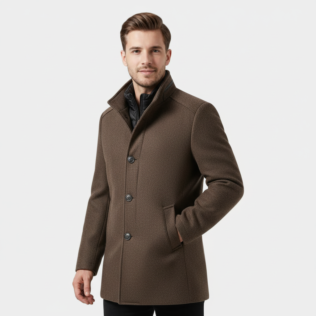 Men’s Wool-Blend Stand-Collar Coat - Removable Padded Vest