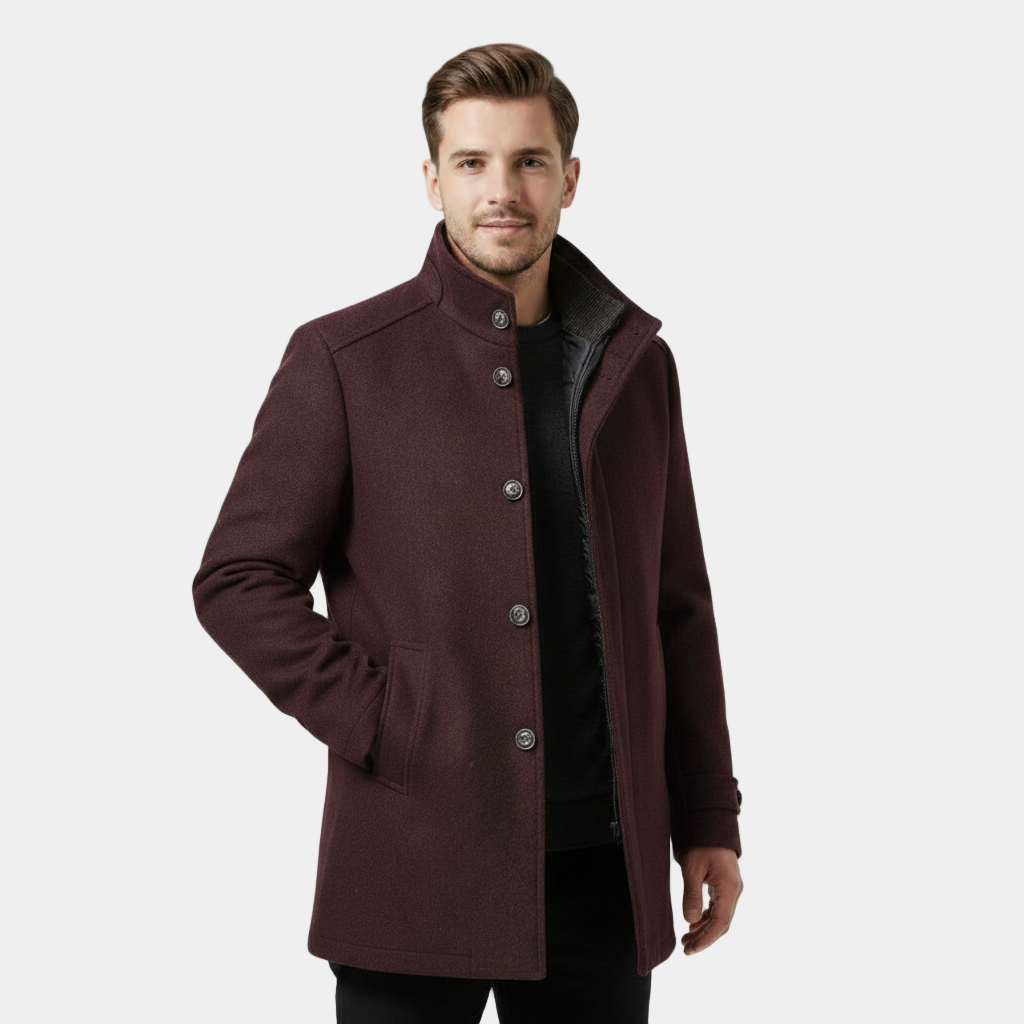 Men’s Wool-Blend Stand-Collar Coat - Removable Padded Vest