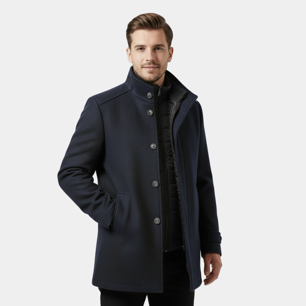 Men’s Wool-Blend Stand-Collar Coat - Removable Padded Vest