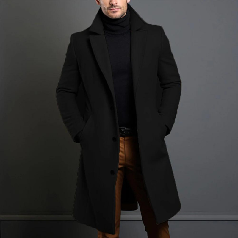 Classic Long Overcoat with Lapel for Men