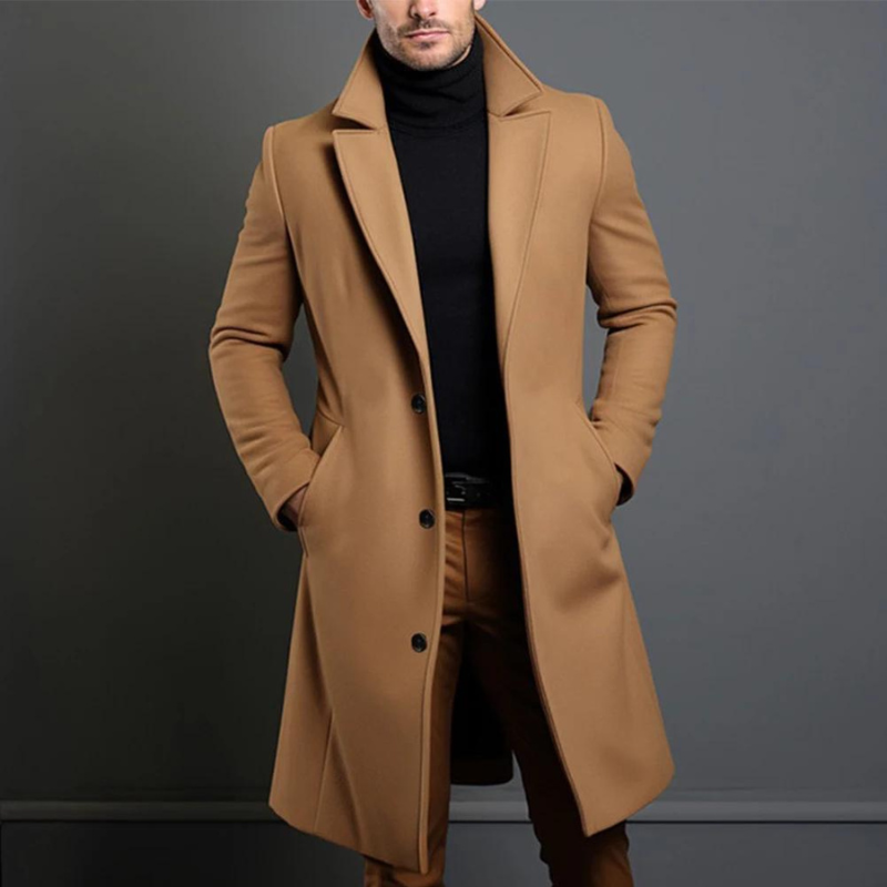 Classic Long Overcoat with Lapel for Men