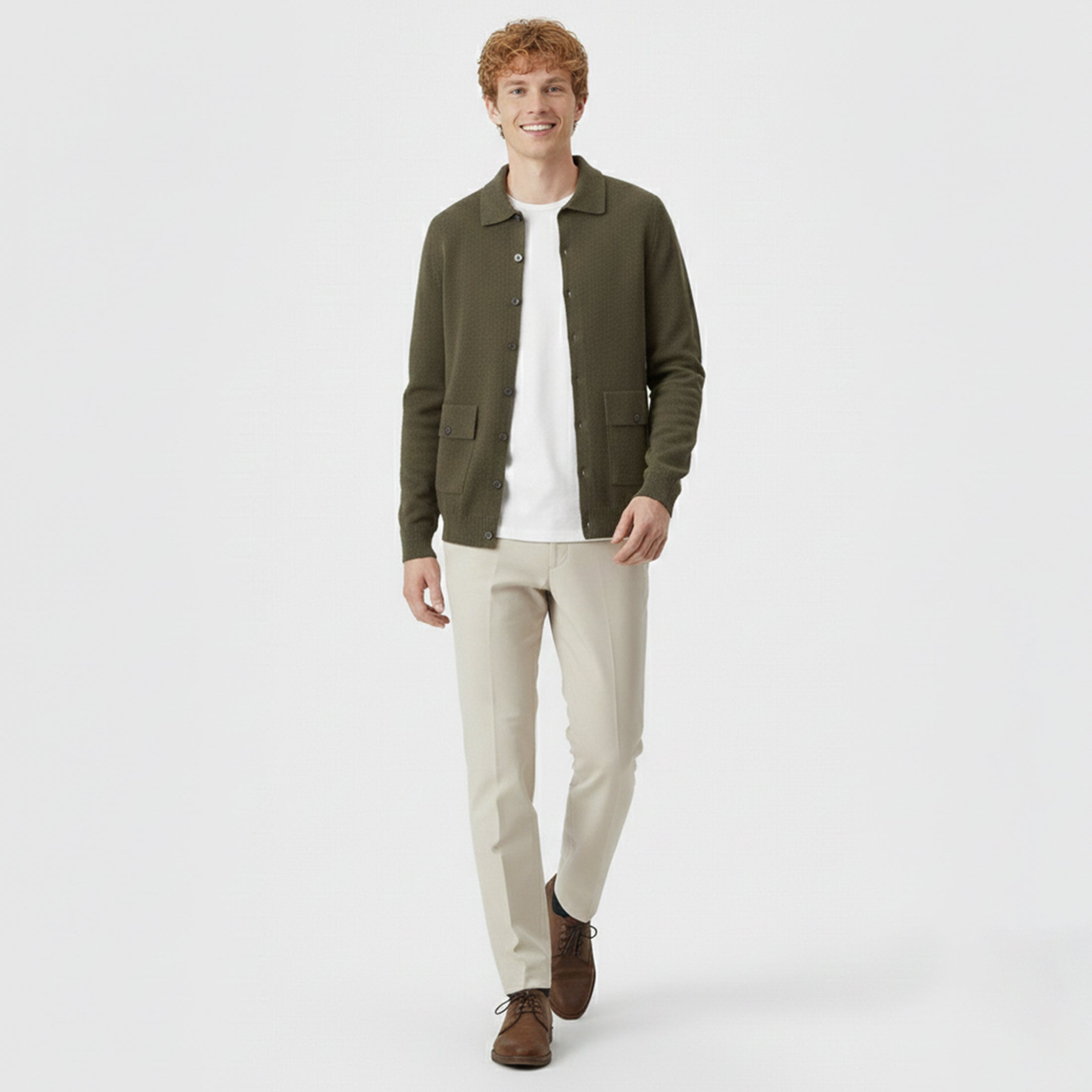 Men’s Wool Cardigan – Polo Collar Classic