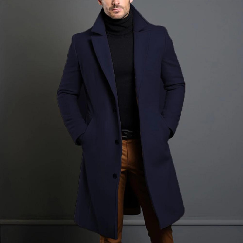 Classic Long Overcoat with Lapel for Men