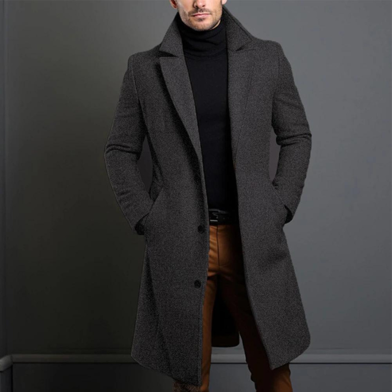 Classic Long Overcoat with Lapel for Men