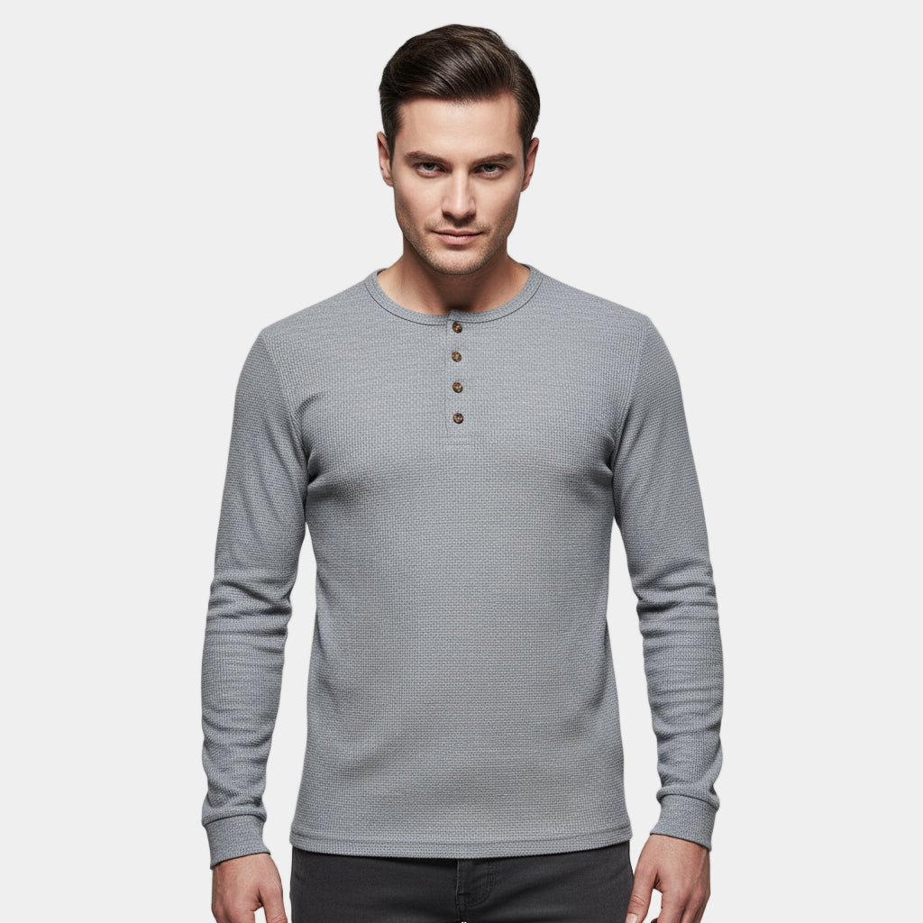 Men’s Cotton Waffle-Knit Henley Sweatshirt