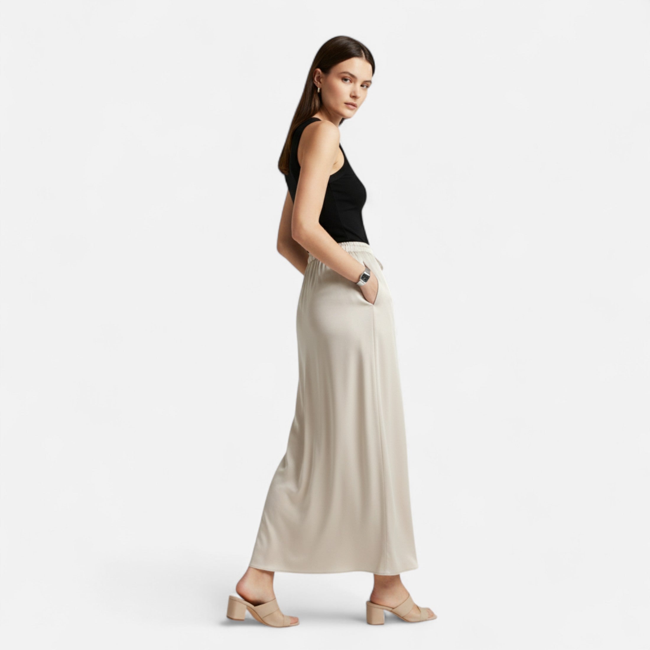 Women's Elegant High-Waist Satin Skirt