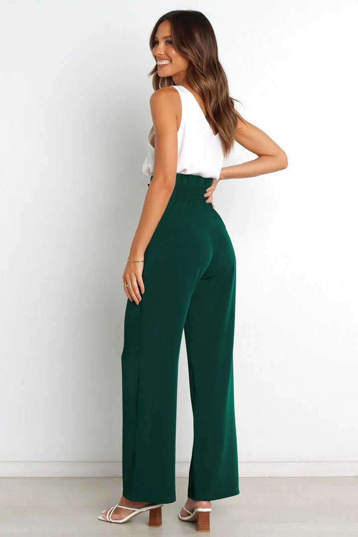 High-Waisted Women’s Pants with Tie Belt