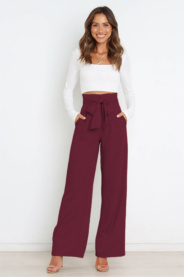 High-Waisted Women’s Pants with Tie Belt