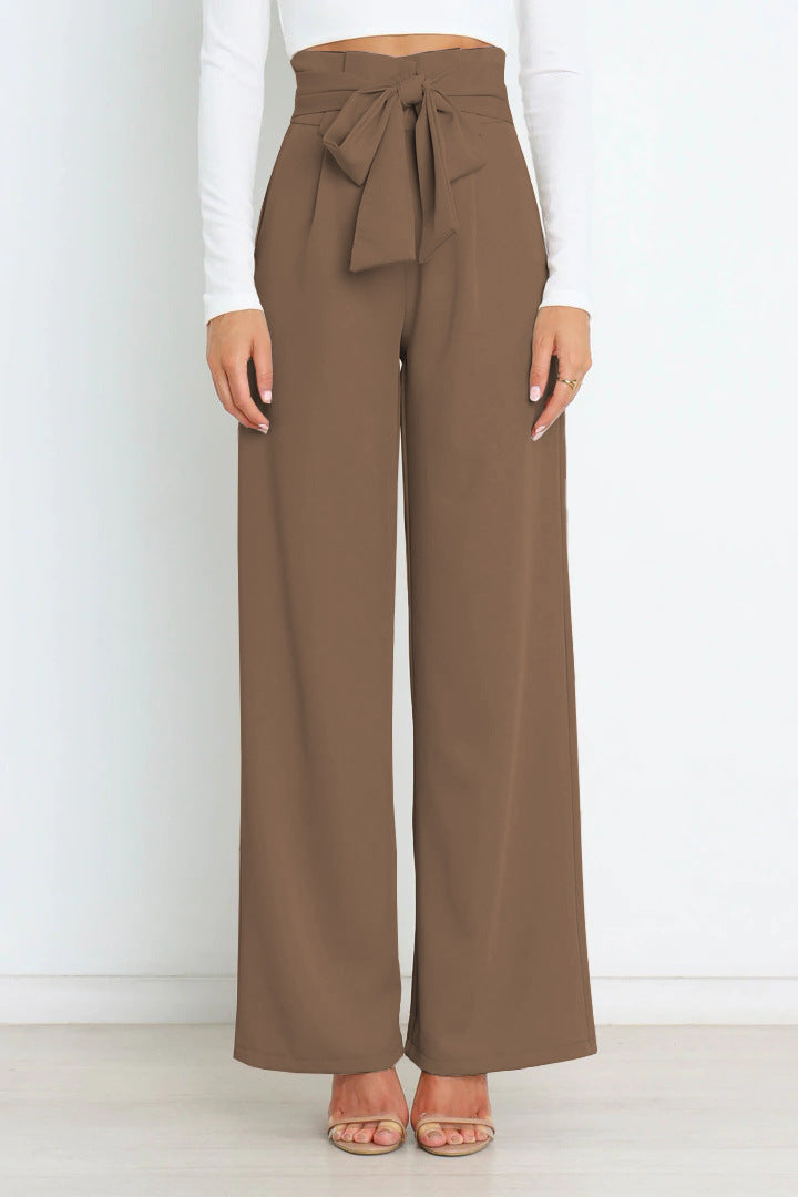 High-Waisted Women’s Pants with Tie Belt