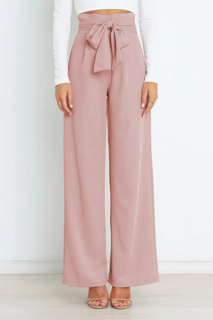 High-Waisted Women’s Pants with Tie Belt