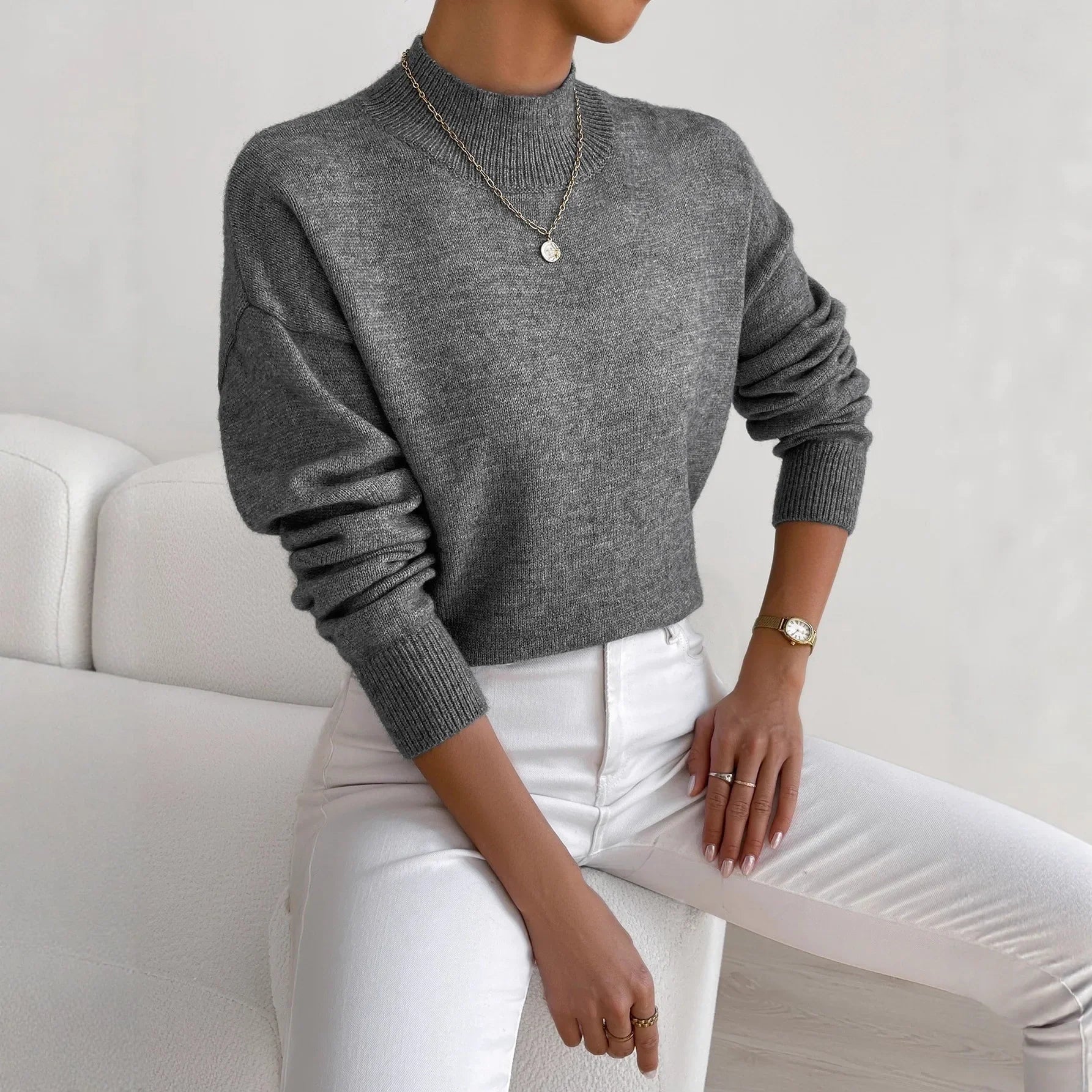 Loose Knitted Long Sleeve Pullover Sweater