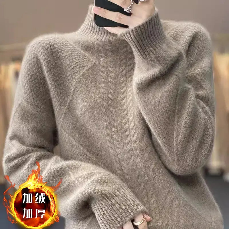 Fleece Lined Thickened Half High Collar Sweater