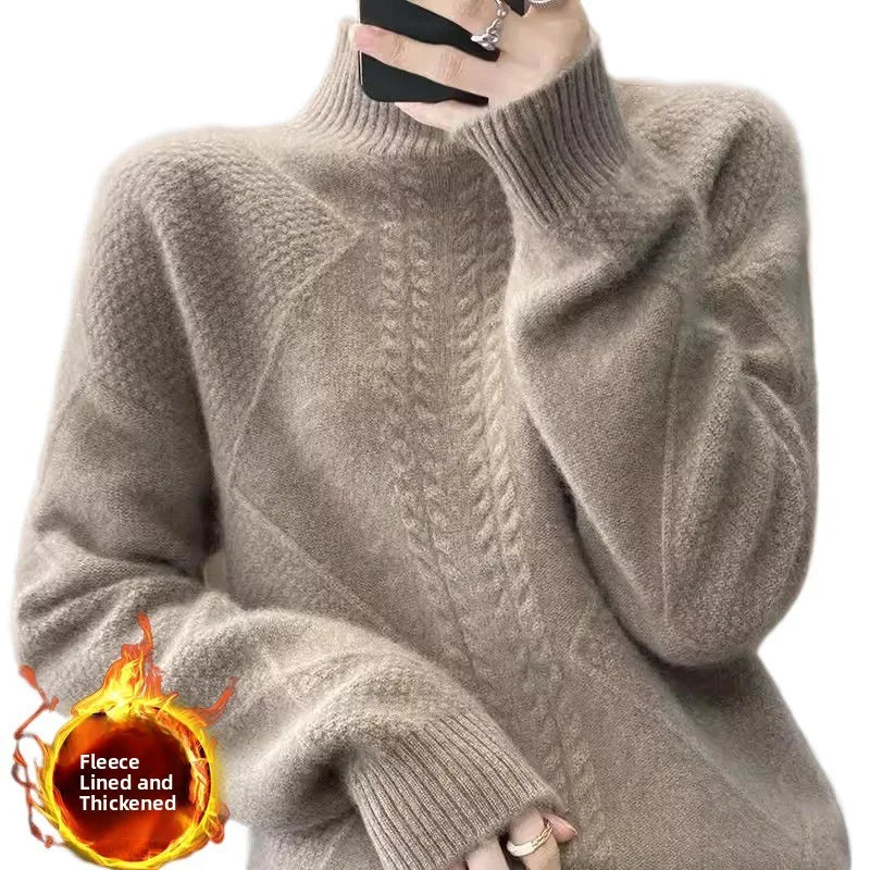 Fleece Lined Thickened Half High Collar Sweater