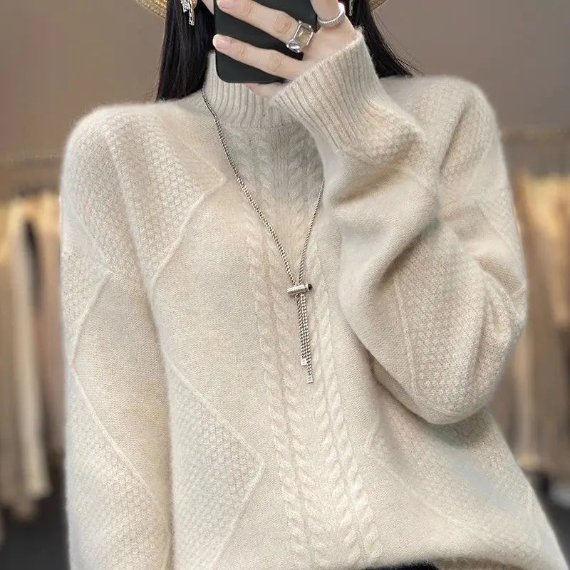 Fleece Lined Thickened Half High Collar Sweater