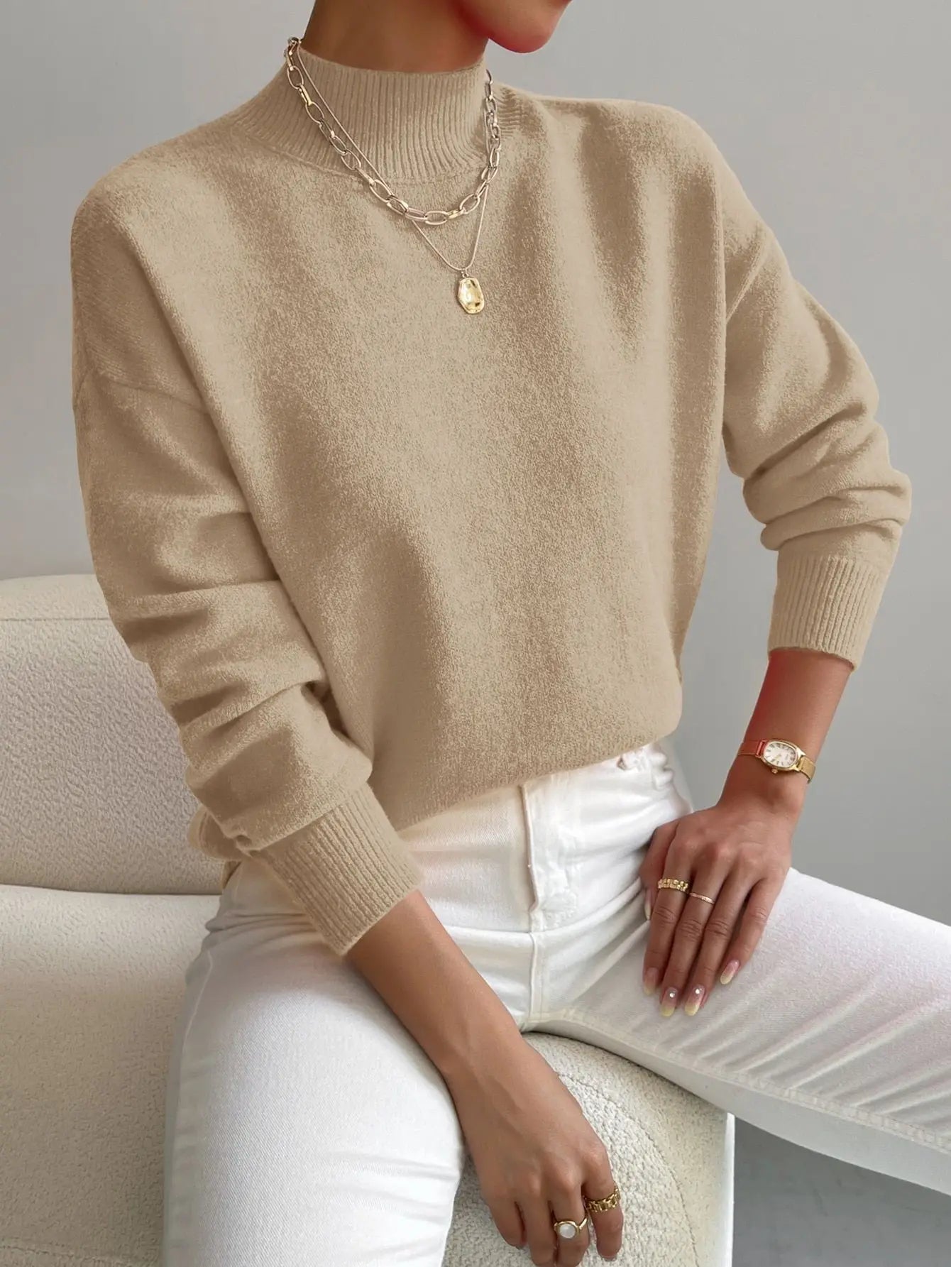 Loose Knitted Long Sleeve Pullover Sweater