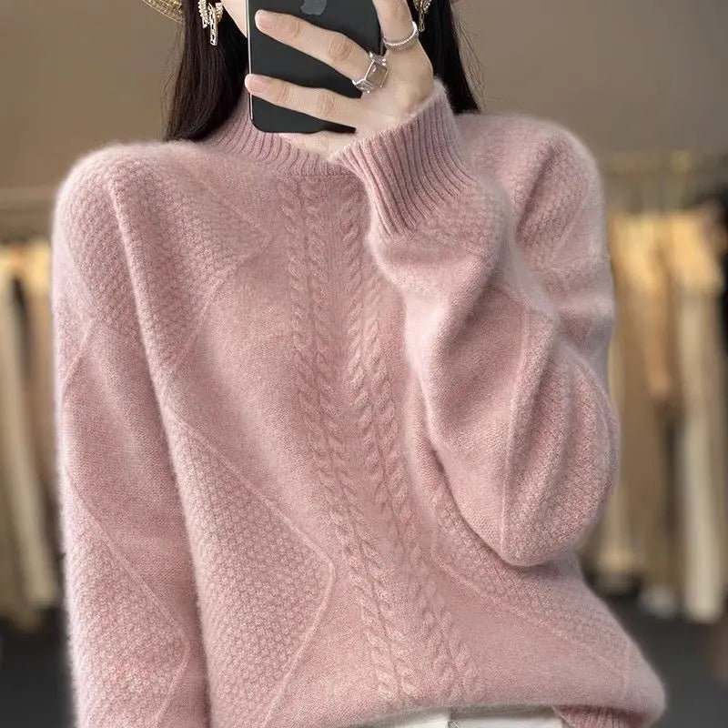 Fleece Lined Thickened Half High Collar Sweater