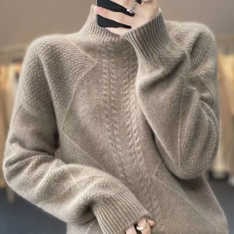 Fleece Lined Thickened Half High Collar Sweater