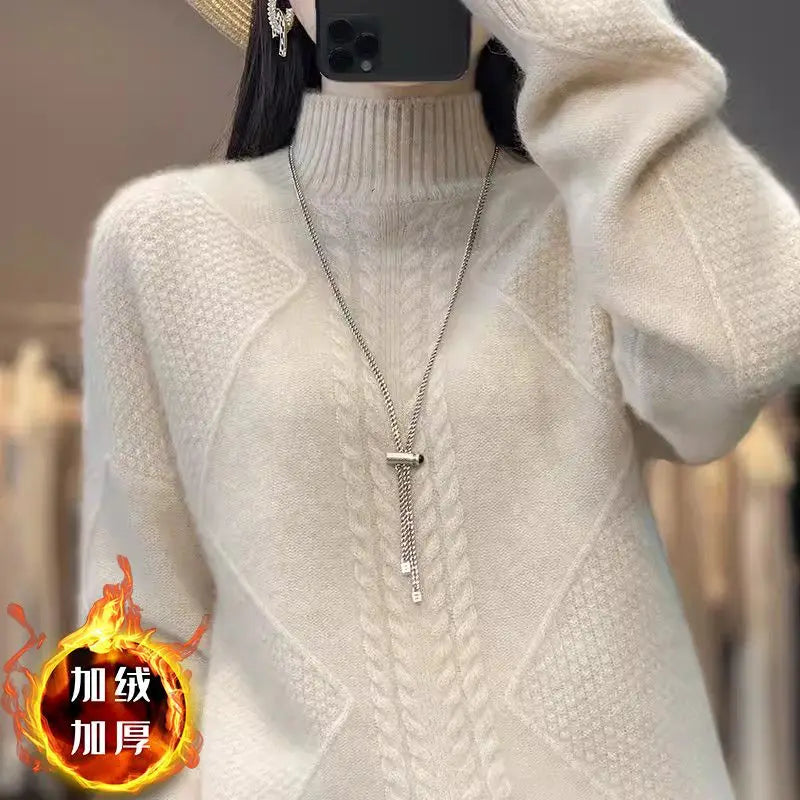 Fleece Lined Thickened Half High Collar Sweater
