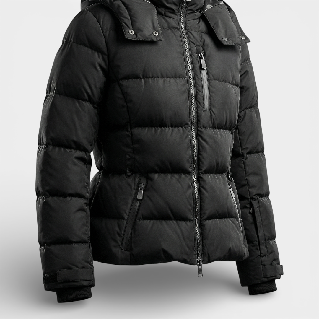 Women's Puffer Jacket - Belted Hooded Cropped