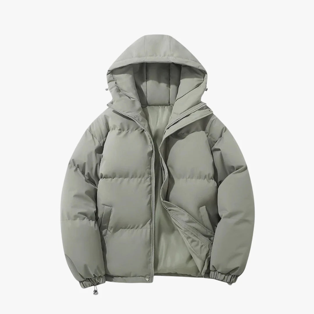 Women's Hooded Puffer Jacket with Zip Closure and Side Pockets