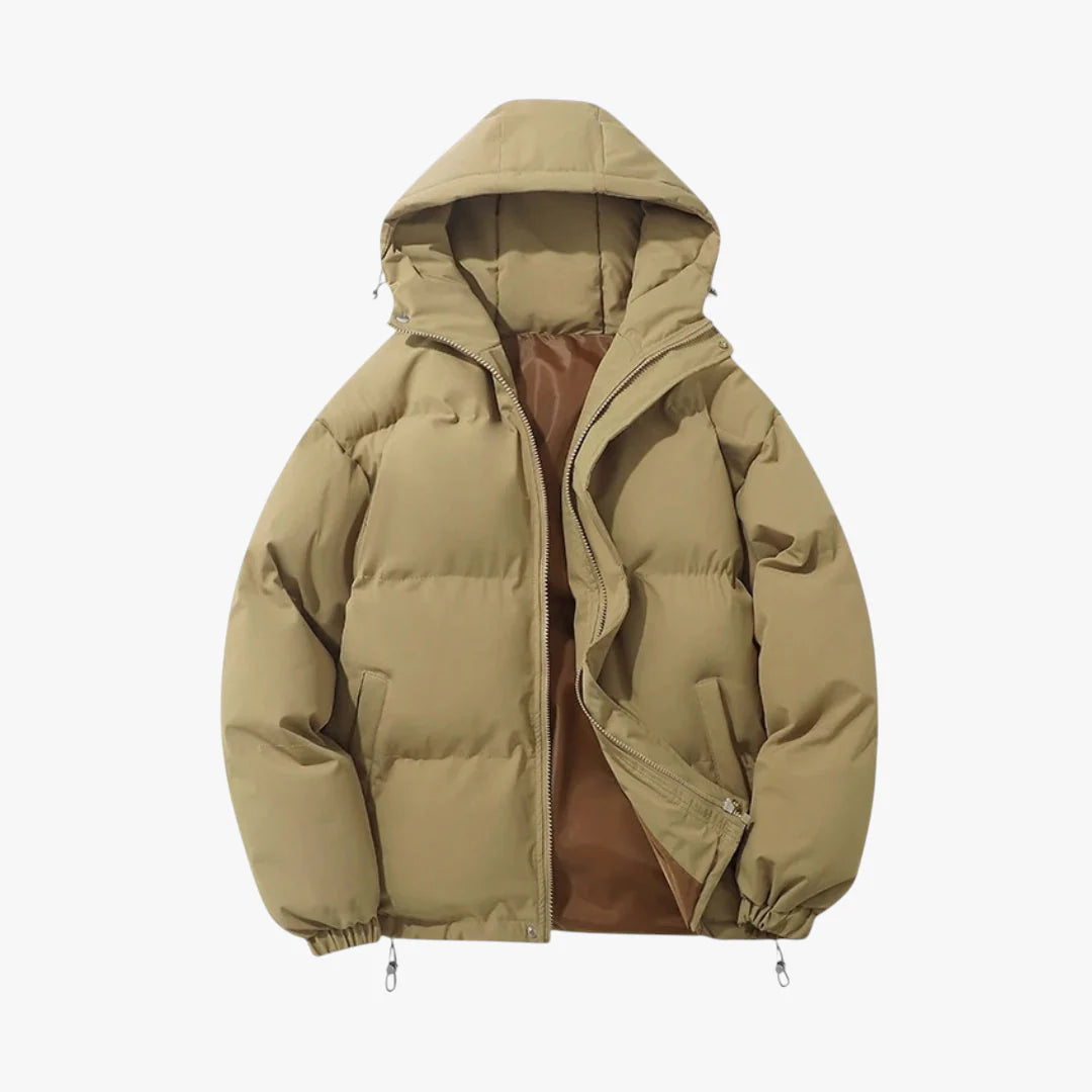 Women's Hooded Puffer Jacket with Zip Closure and Side Pockets