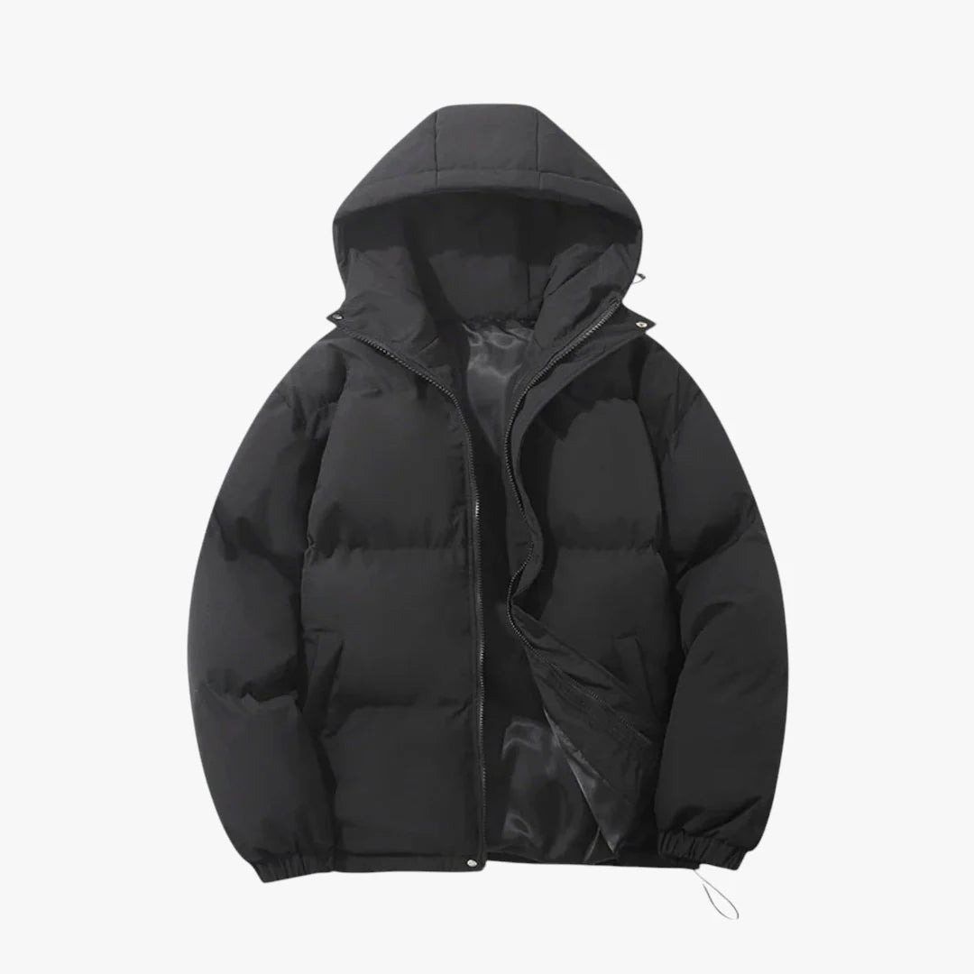 Women's Hooded Puffer Jacket with Zip Closure and Side Pockets