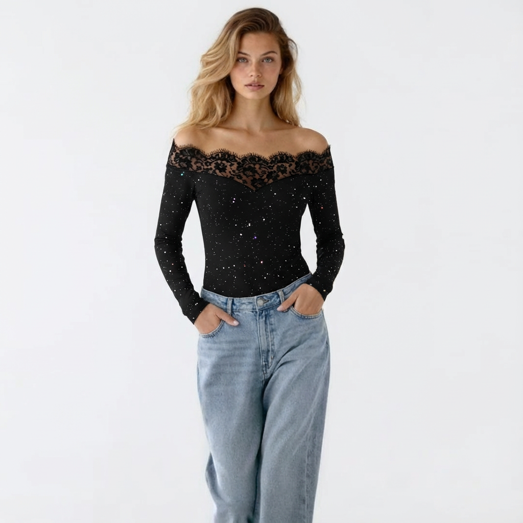 Dusting Powder Lace Off-Shoulder Blouse