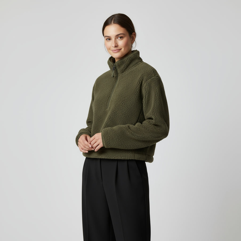 Women’s Sherpa Fleece Sweatshirt - Half-Zip Pullover