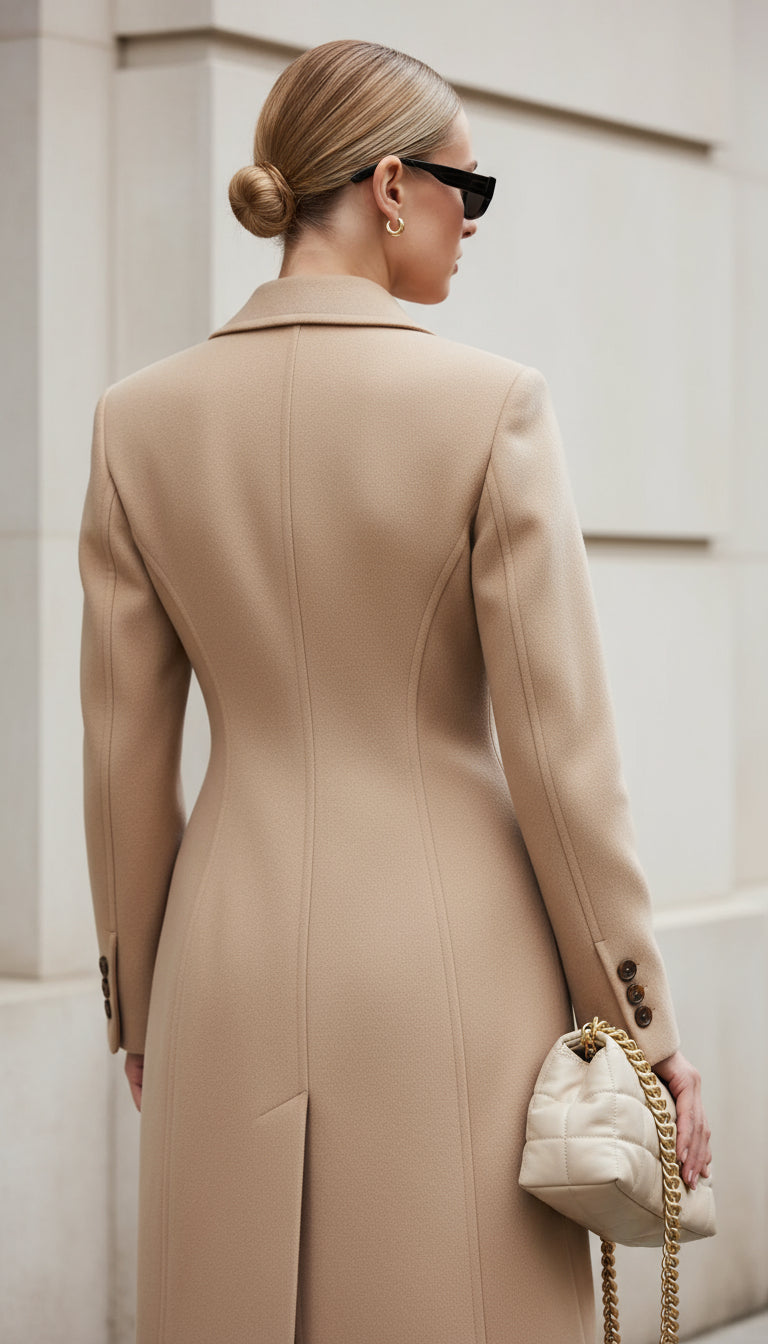 Kvinnors elegant beige trenchcoat med slagkrage