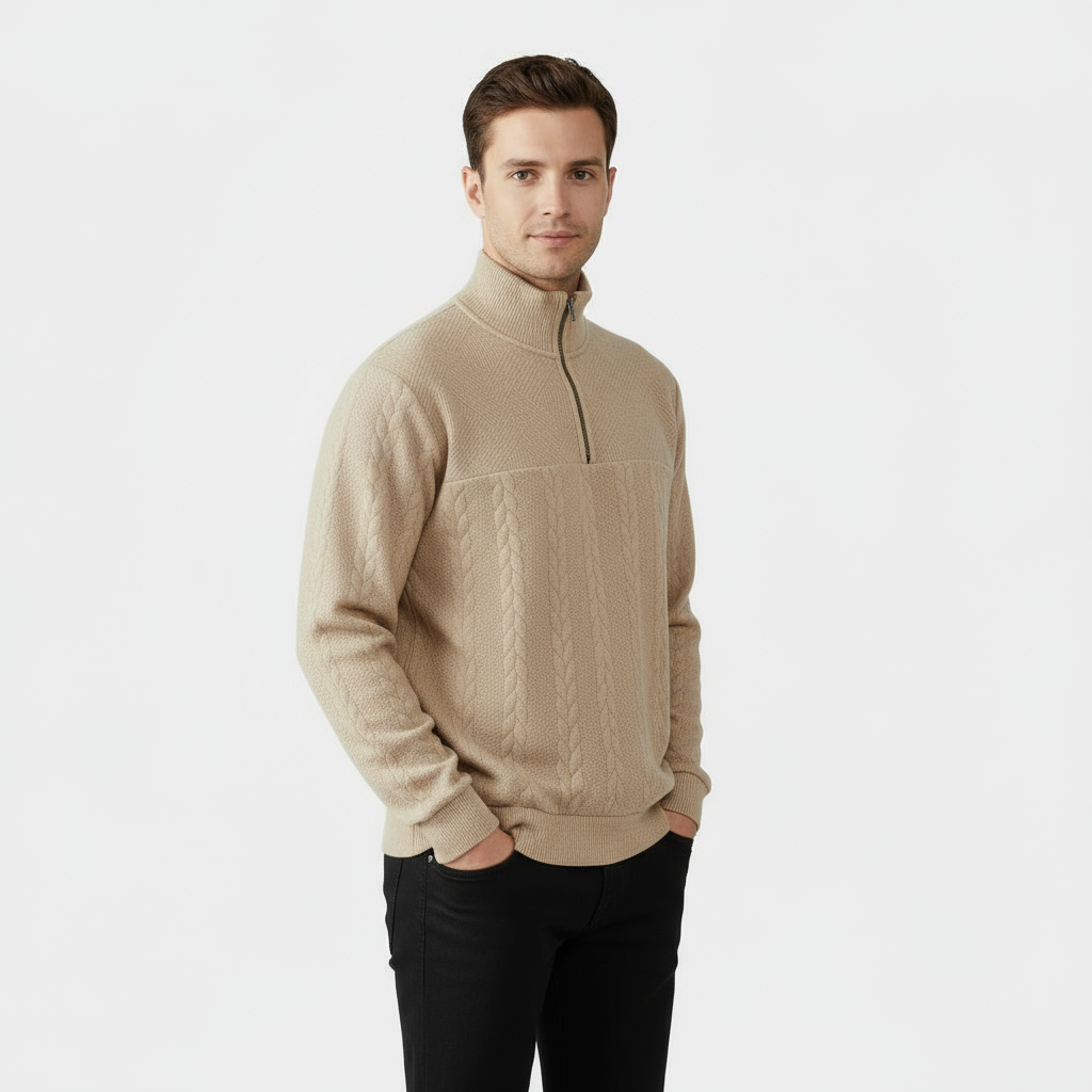 Men's Cable Knit Merino Quarter Zip Knit Sweater