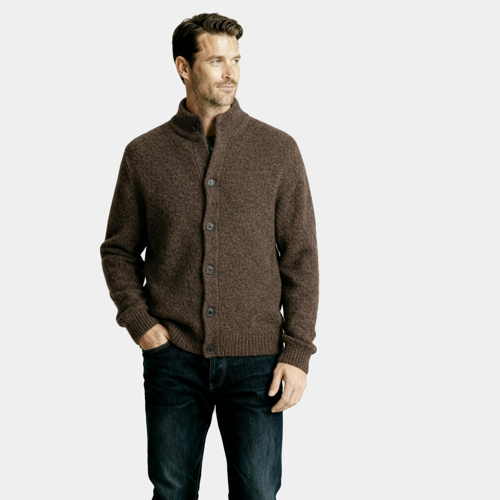 Men’s Classic Heathered Wool-Blend Cardigan