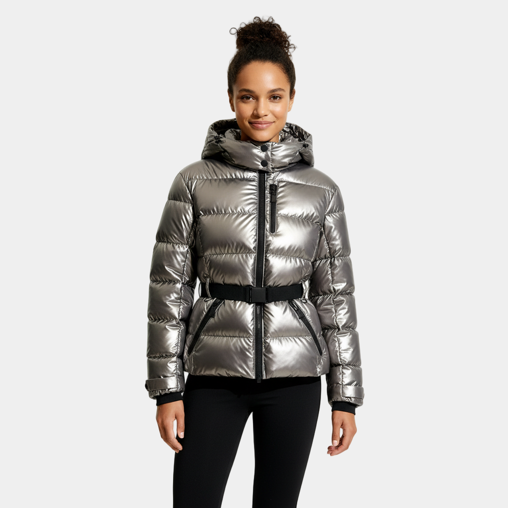Women's Belted Puffer Jacket - Winter Coat