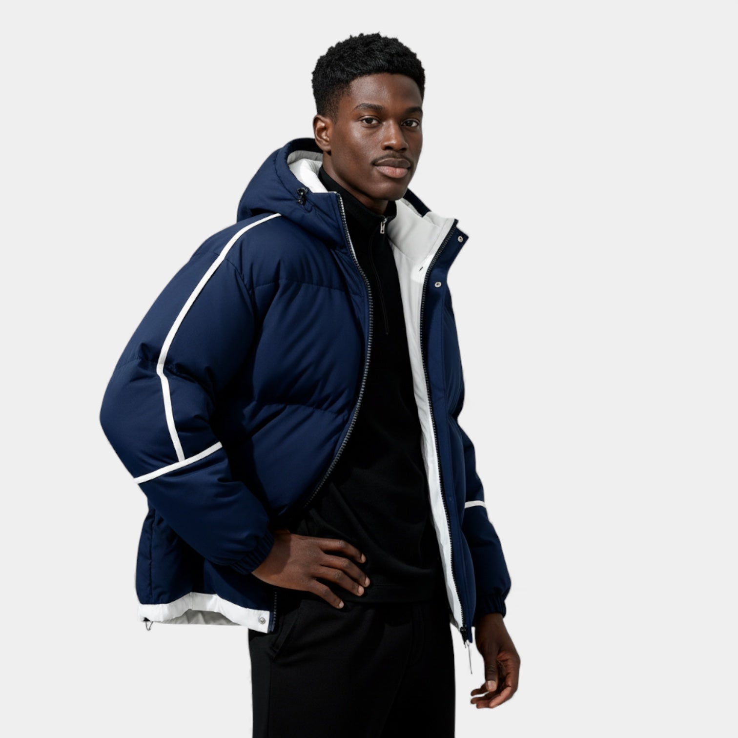 Men's Quilted Down Puffer Winter Jacket - Reflective