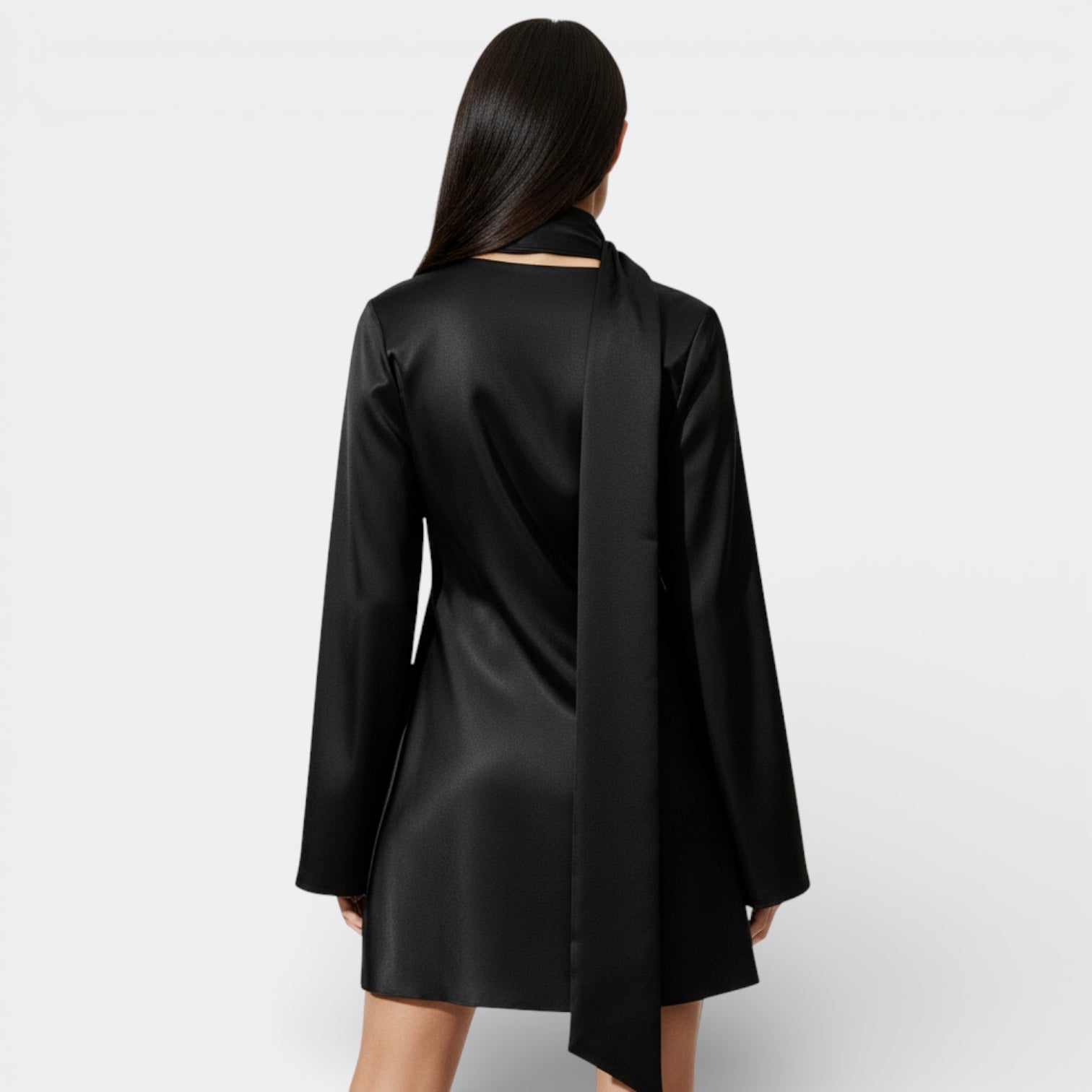 Women's Elegant Satin Tie-Neck Mini Dress