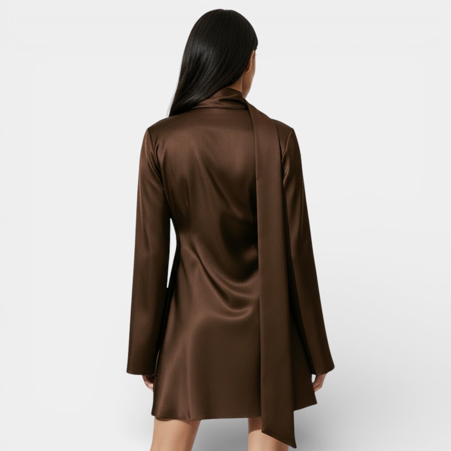 Women's Elegant Satin Tie-Neck Mini Dress