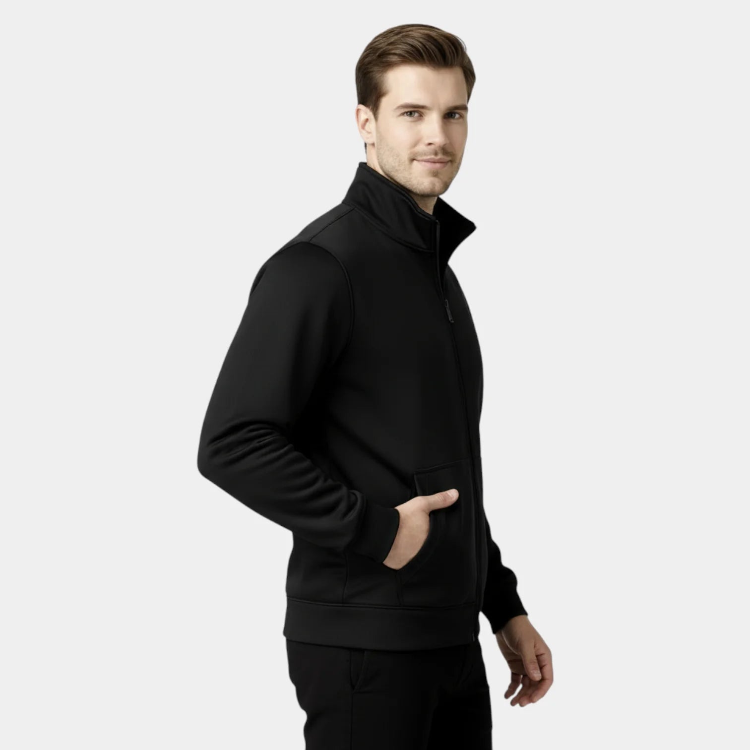 Men’s Casual Zip-Up Sweat Jacket – Stand Collar