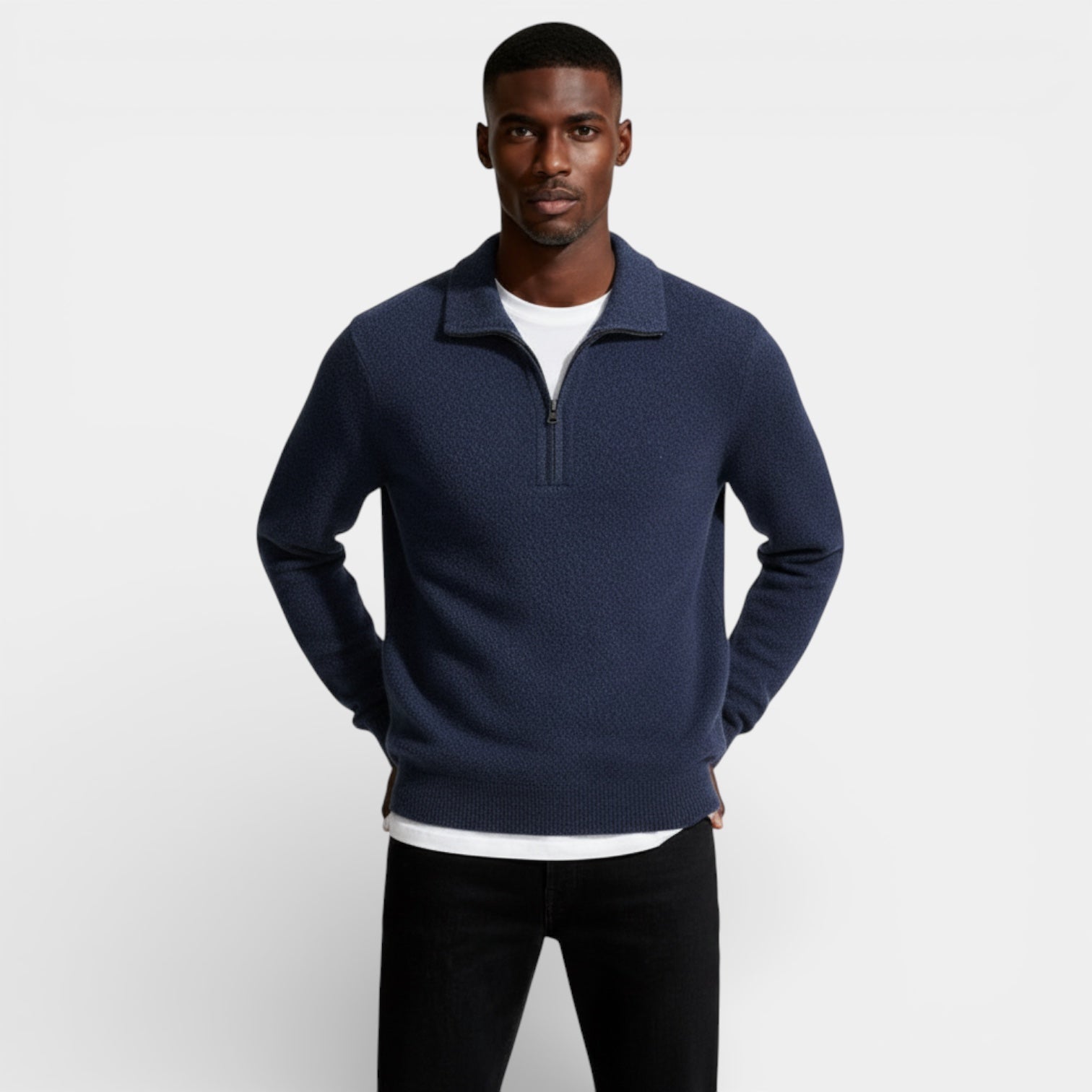 Men’s Textured Half-Zip Knit Sweater – Polo Collar