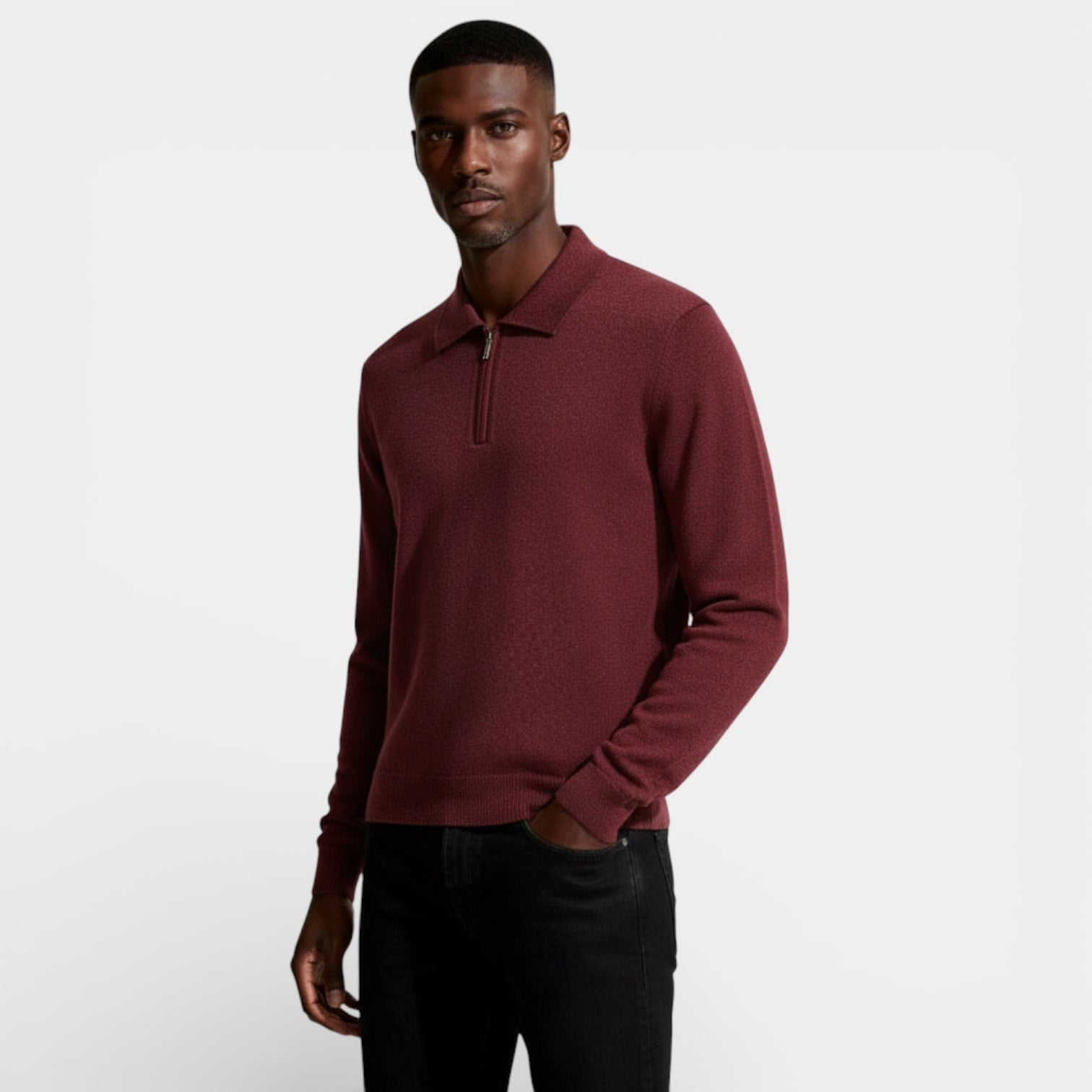 Men’s Textured Half-Zip Knit Sweater – Polo Collar