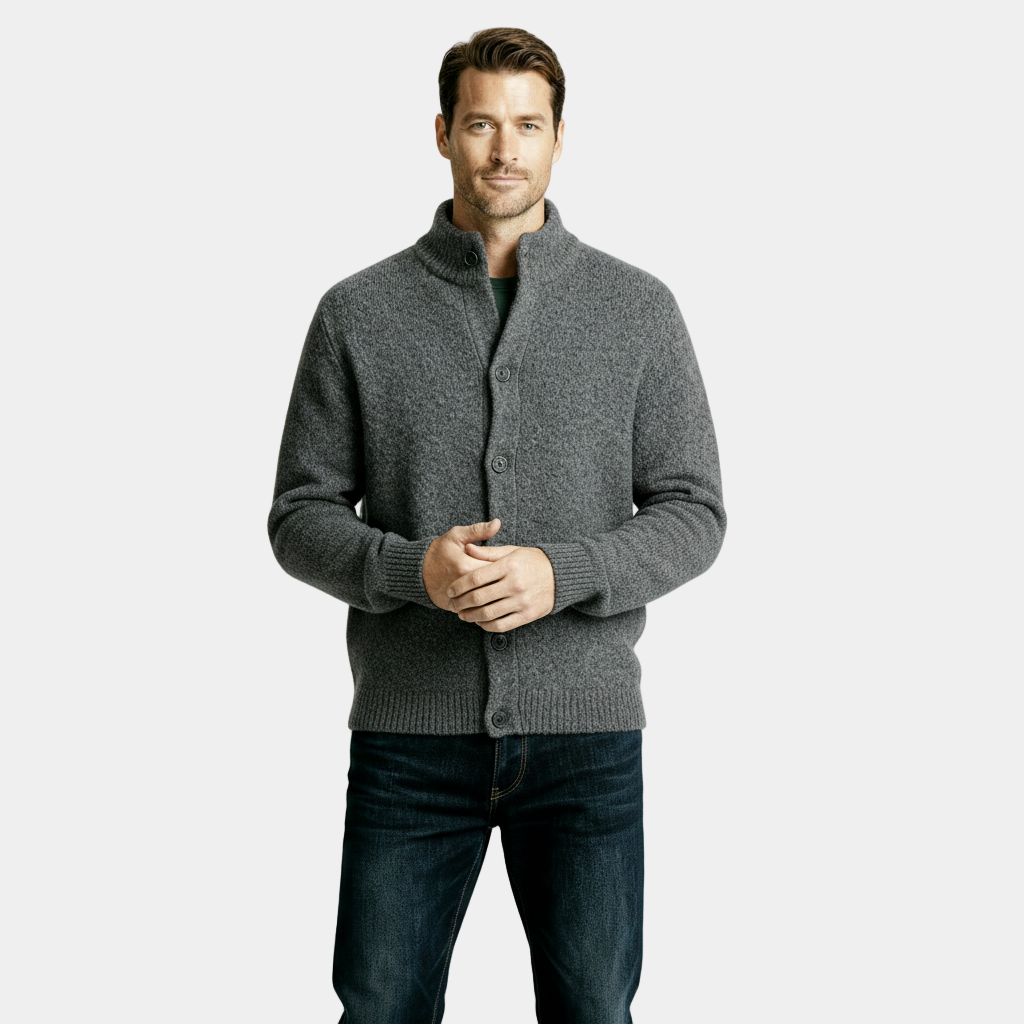 Men’s Classic Heathered Wool-Blend Cardigan