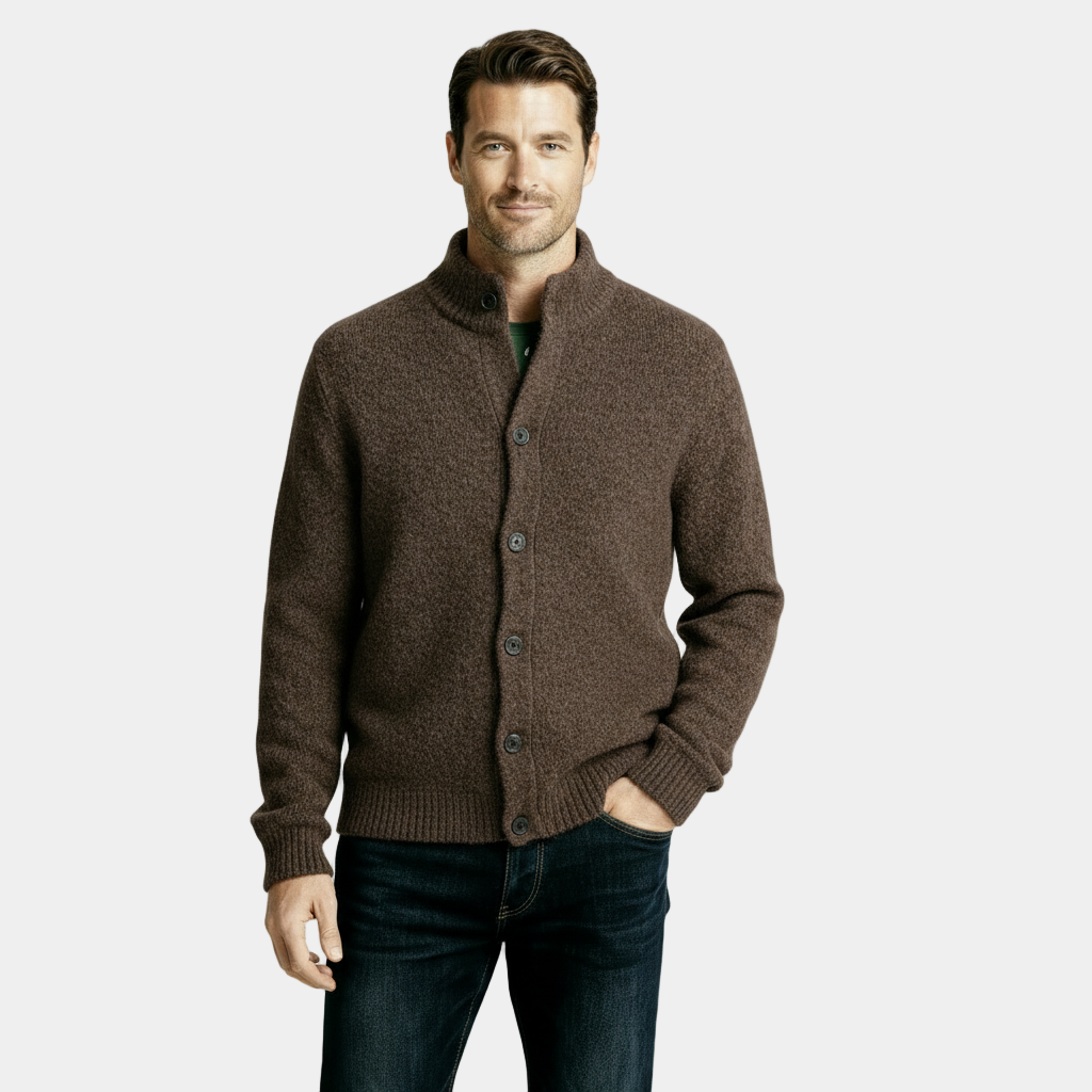 Men’s Classic Heathered Wool-Blend Cardigan