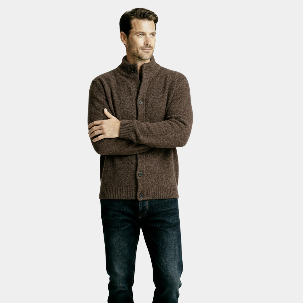 Men’s Classic Heathered Wool-Blend Cardigan