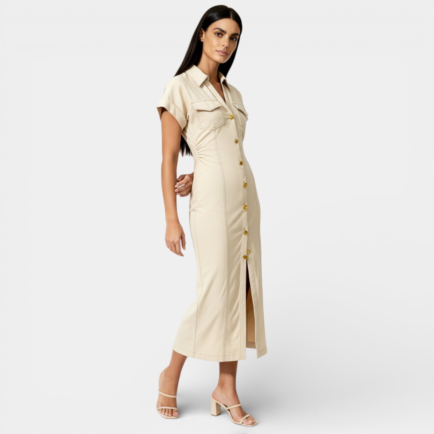 Women’s Button-Front Denim Midi Dress