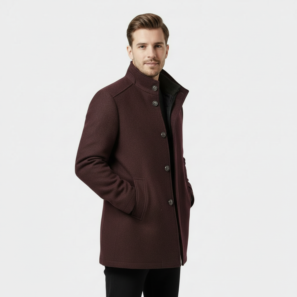 Men’s Wool-Blend Stand-Collar Coat - Removable Padded Vest