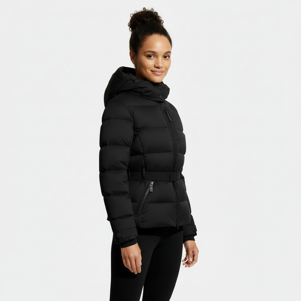 Women's Belted Puffer Jacket - Winter Coat