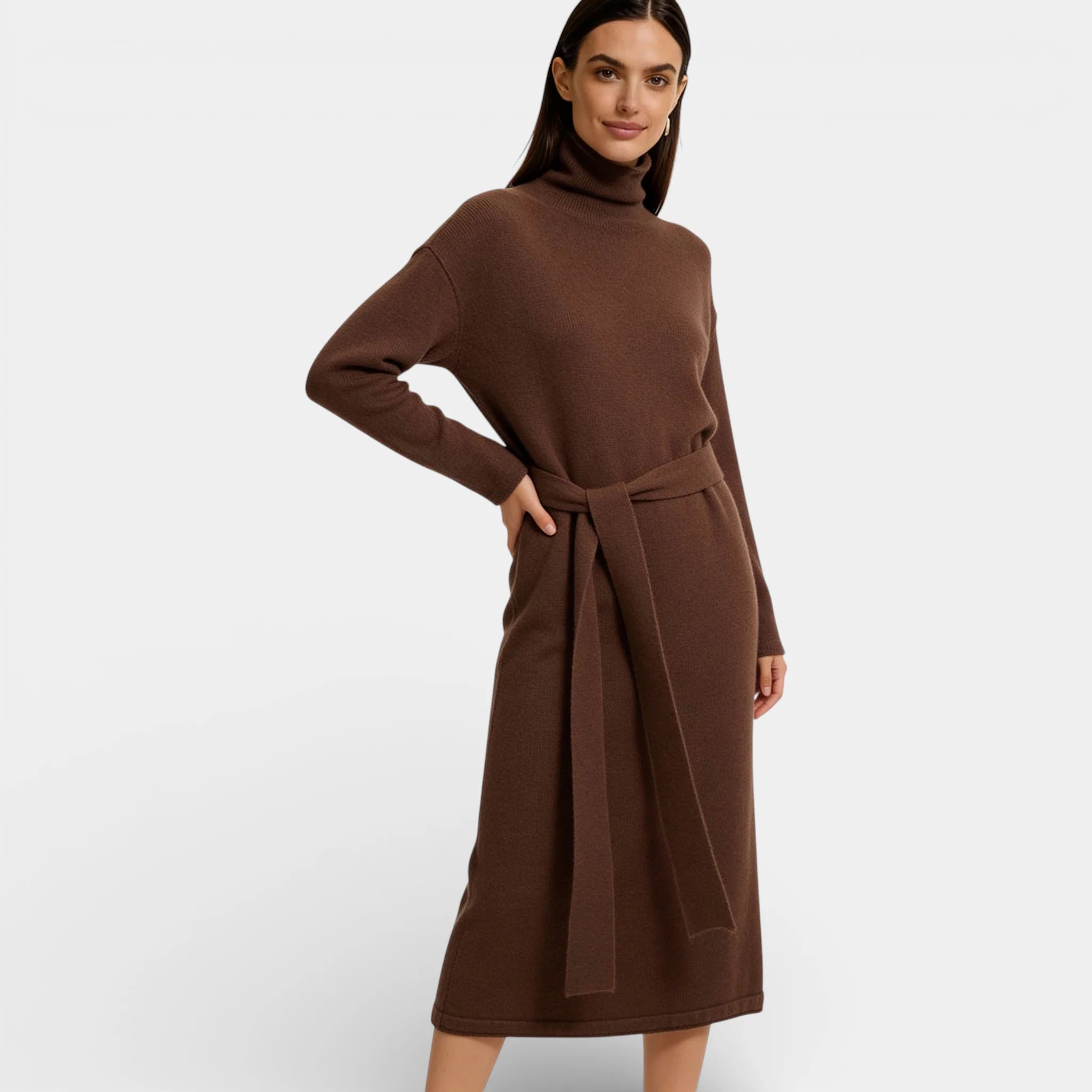 Women’s Pure Wool Turtleneck Dress – Long Knit Sweater