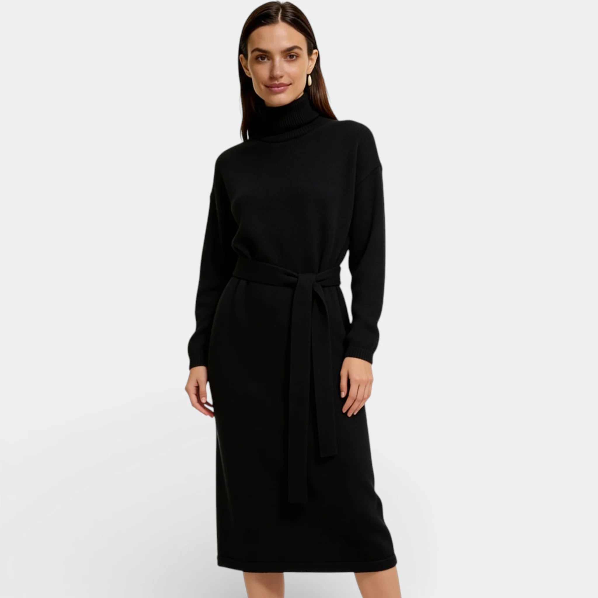 Women’s Pure Wool Turtleneck Dress – Long Knit Sweater