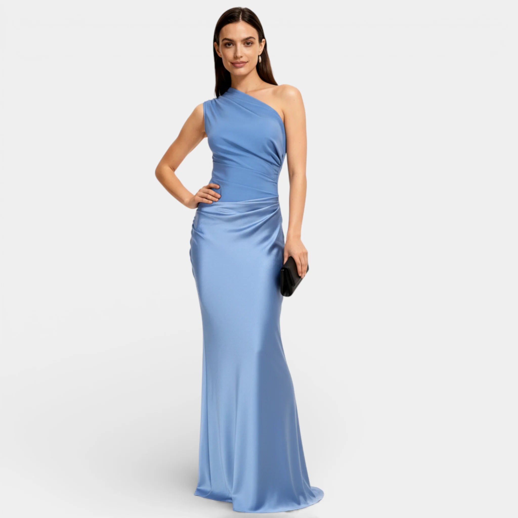 Women’s Satin One Shoulder Maxi Dress – Ruched Bodycon